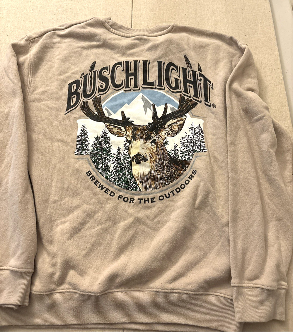 Busch Light Hunting Crewneck Sweatshirt Brewed for the Outdoors Tan Medium